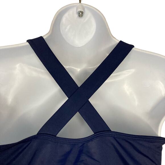 Land's End Girls Ruffle Flounce Bikini Top Navy Embroidered Cross Back Size 16 - Picture 8 of 16